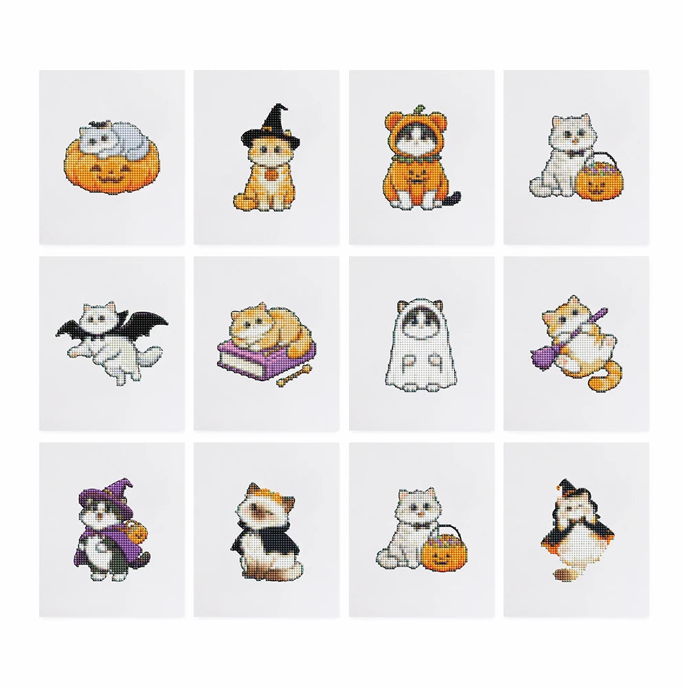 12 Piece Halloween Kitty Diamond Painting Set