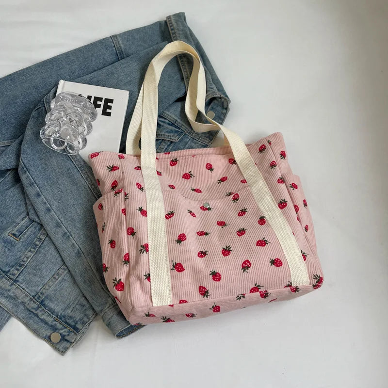 Strawberry Print Tote Bag