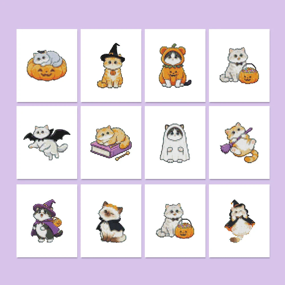 12 Piece Halloween Kitty Diamond Painting Set
