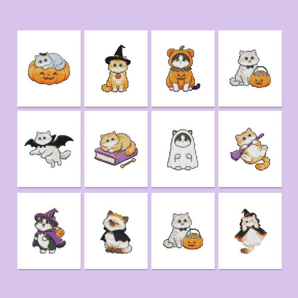 12 Piece Halloween Kitty Diamond Painting Set